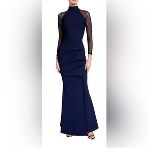 Chiara Boni Maylys Mock-Neck Long-Sleeve Illusion Gown